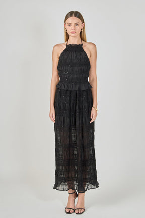 ENDLESS ROSE - Gathered Chiffon Sequined Halter Top - TOPS available at Objectrare