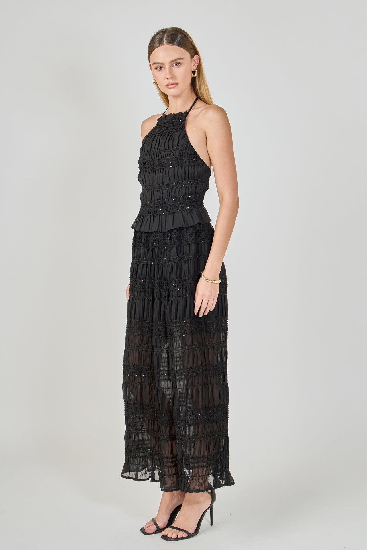 ENDLESS ROSE - Gathered Chiffon Sequined Halter Top - TOPS available at Objectrare