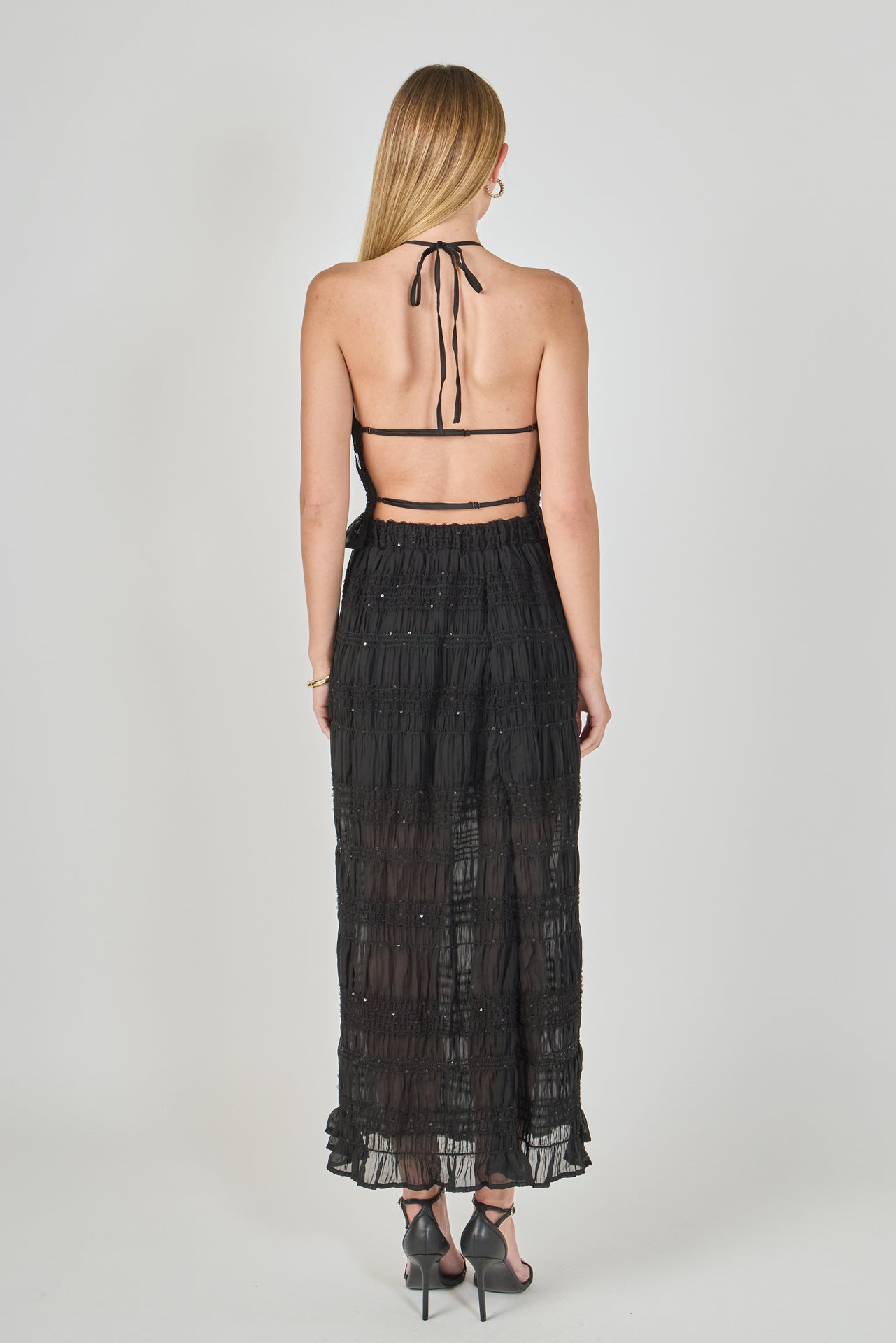 ENDLESS ROSE - Gathered Chiffon Sequined Halter Top - TOPS available at Objectrare