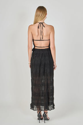 ENDLESS ROSE - Gathered Chiffon Sequined Halter Top - TOPS available at Objectrare