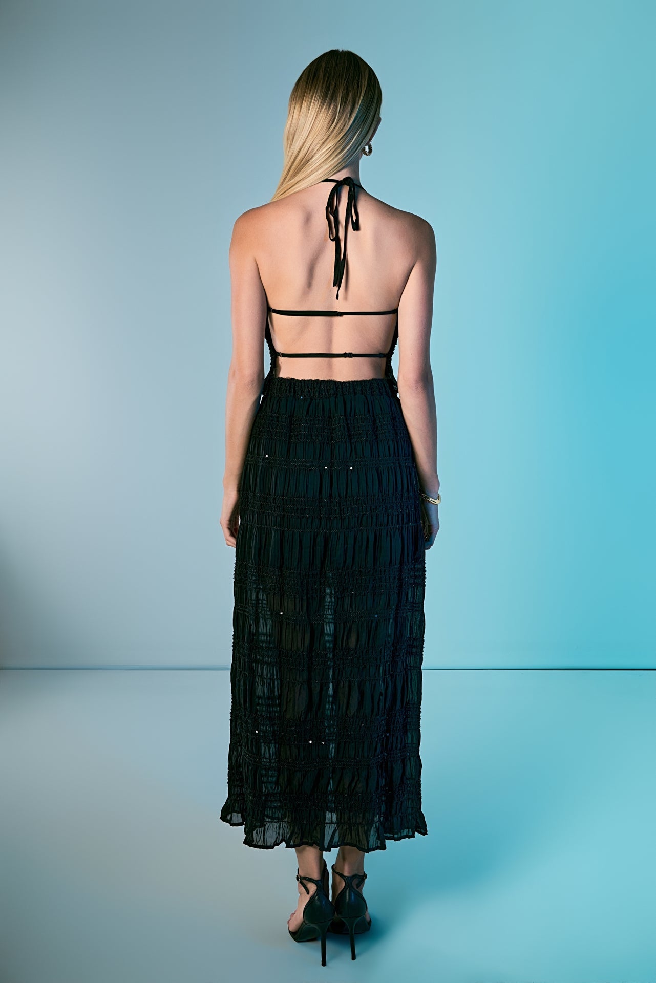 ENDLESS ROSE - Gathered Chiffon Sequined Halter Top - TOPS available at Objectrare