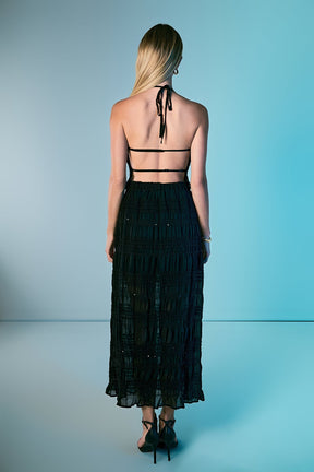 ENDLESS ROSE - Gathered Chiffon Sequined Halter Top - TOPS available at Objectrare