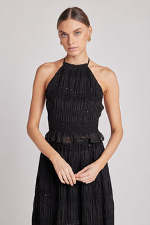 ENDLESS ROSE - Chiffon Gathered Sequins Halter Top - TOPS available at Objectrare