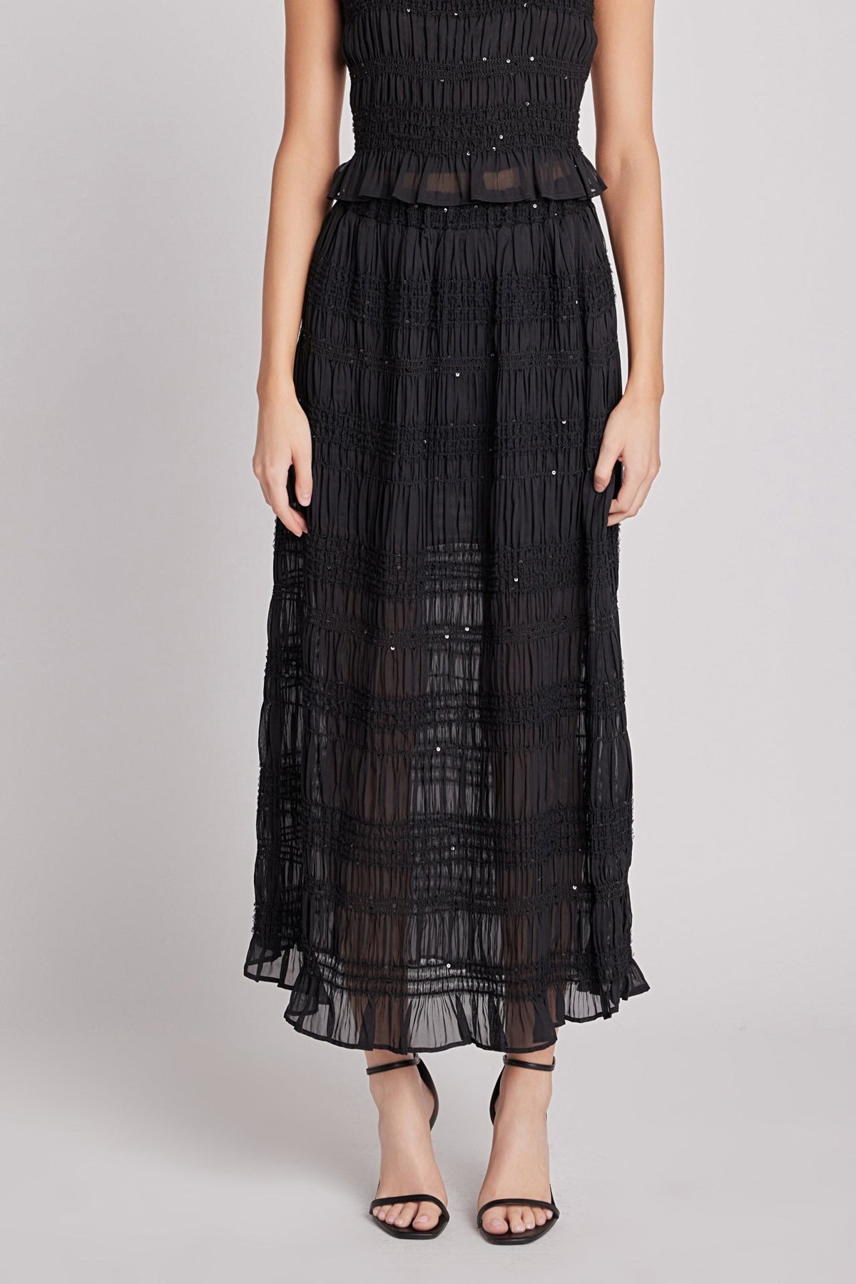 Chiffon Gathered Sequins Maxi Skirt