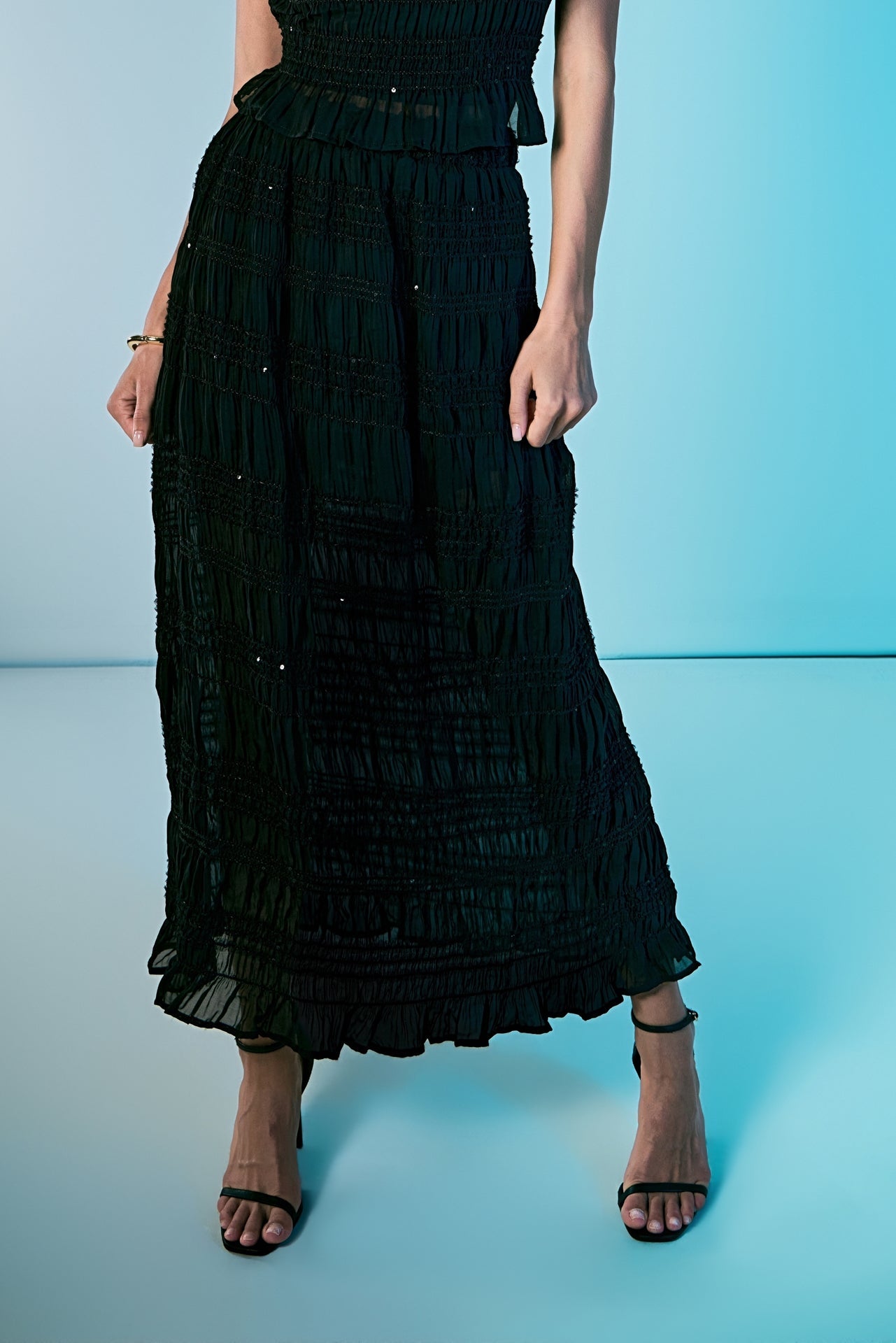 ENDLESS ROSE - Gathered Chiffon Sequined Maxi Skirt - SKIRTS available at Objectrare