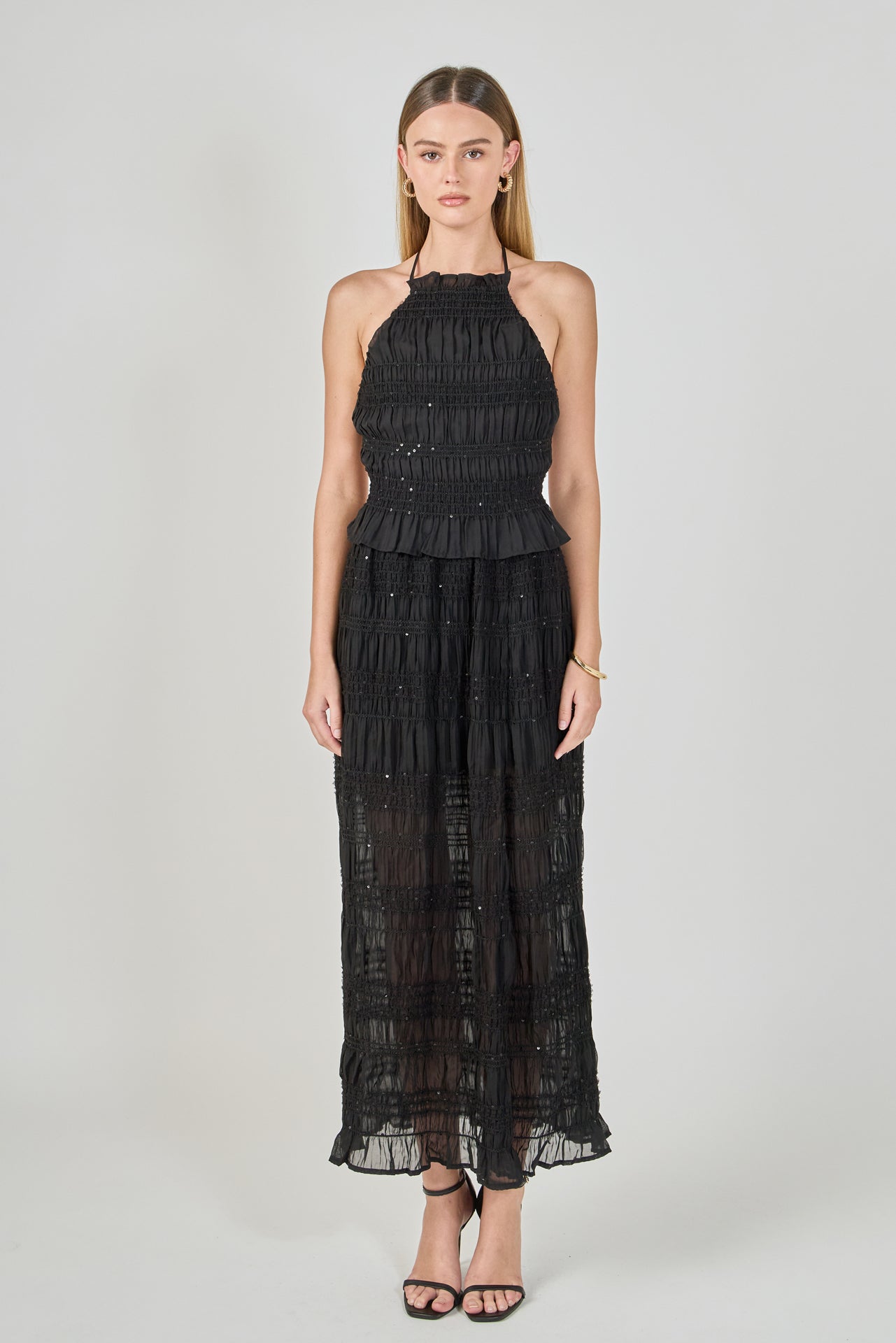ENDLESS ROSE - Gathered Chiffon Sequined Maxi Skirt - SKIRTS available at Objectrare