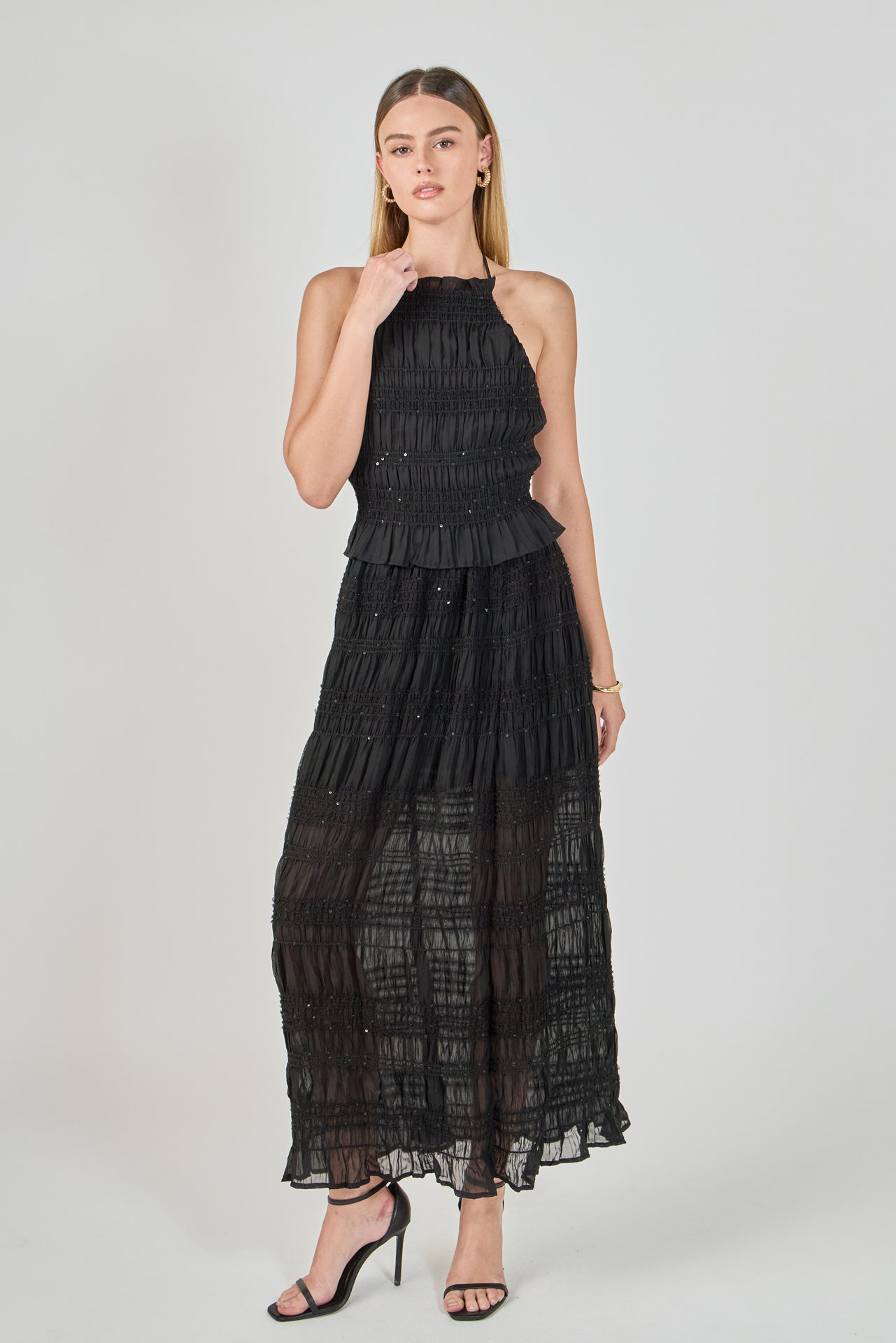 ENDLESS ROSE - Gathered Chiffon Sequined Maxi Skirt - SKIRTS available at Objectrare