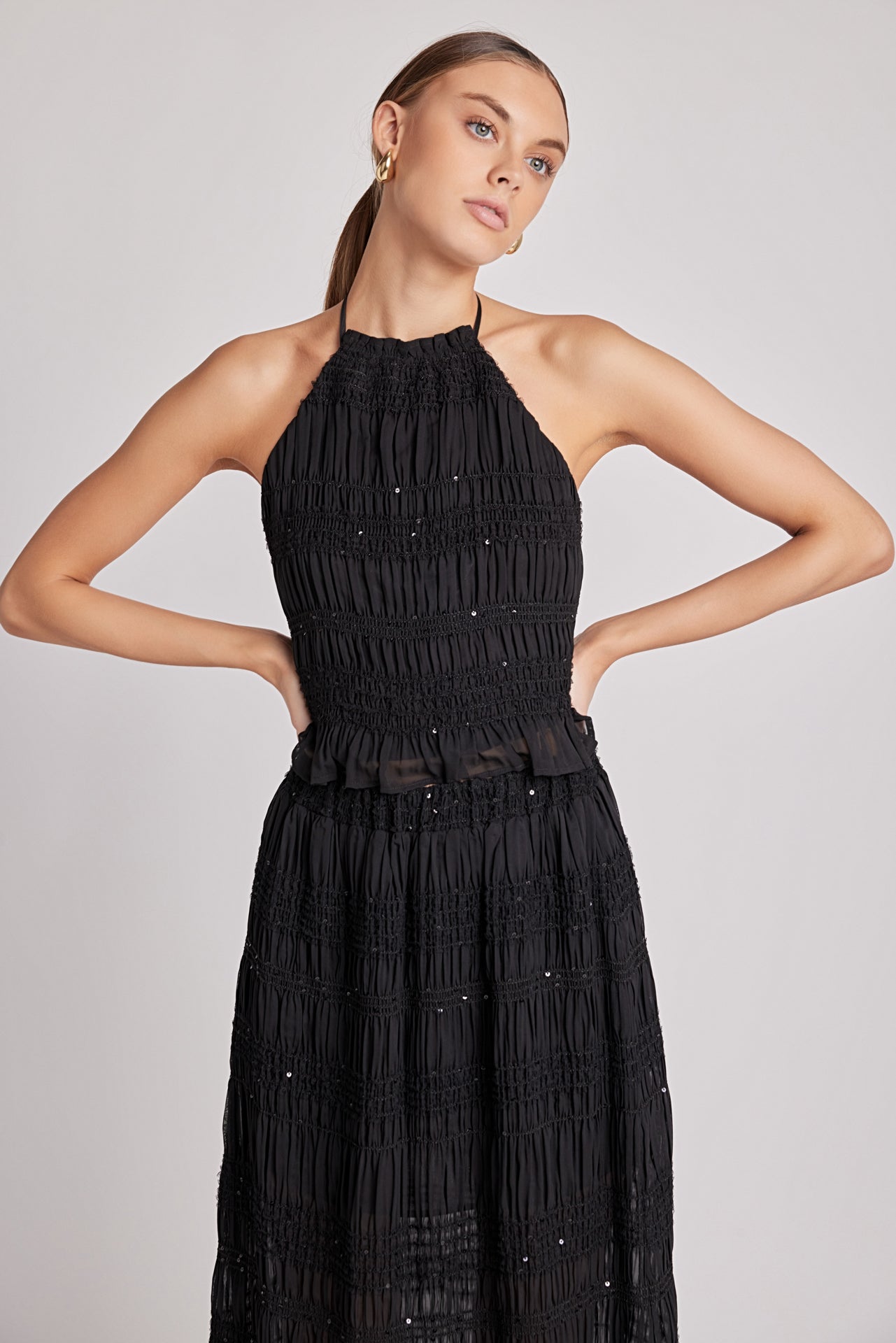 ENDLESS ROSE - Gathered Chiffon Sequined Maxi Skirt - SKIRTS available at Objectrare