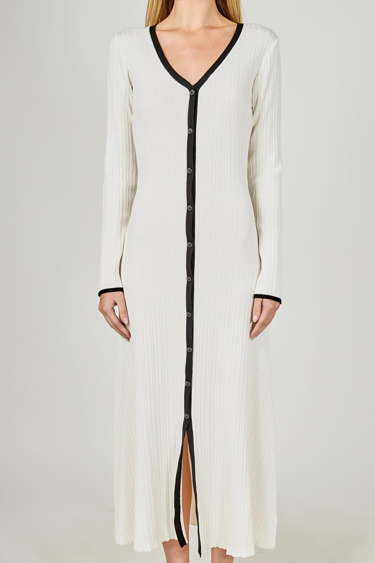 ENDLESS ROSE - Valerie Contrast Buttoned Sweater Knit Midi Dress - DRESSES available at Objectrare