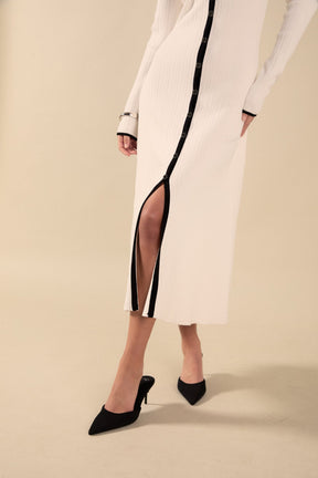 ENDLESS ROSE - Valerie Contrast Buttoned Sweater Knit Midi Dress - DRESSES available at Objectrare