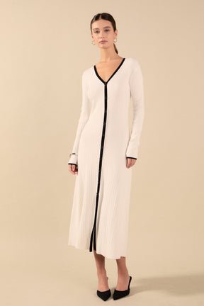 ENDLESS ROSE - Valerie Contrast Buttoned Sweater Knit Midi Dress - DRESSES available at Objectrare