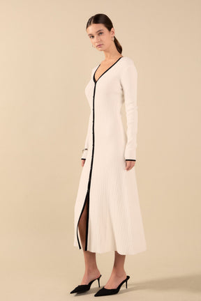 ENDLESS ROSE - Valerie Contrast Buttoned Sweater Knit Midi Dress - DRESSES available at Objectrare