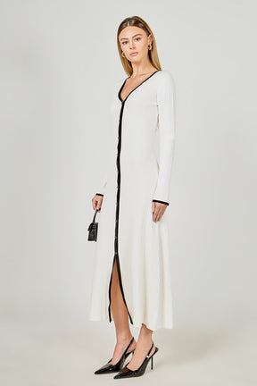 ENDLESS ROSE - Valerie Contrast Buttoned Sweater Knit Midi Dress - DRESSES available at Objectrare