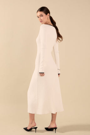 ENDLESS ROSE - Valerie Contrast Buttoned Sweater Knit Midi Dress - DRESSES available at Objectrare