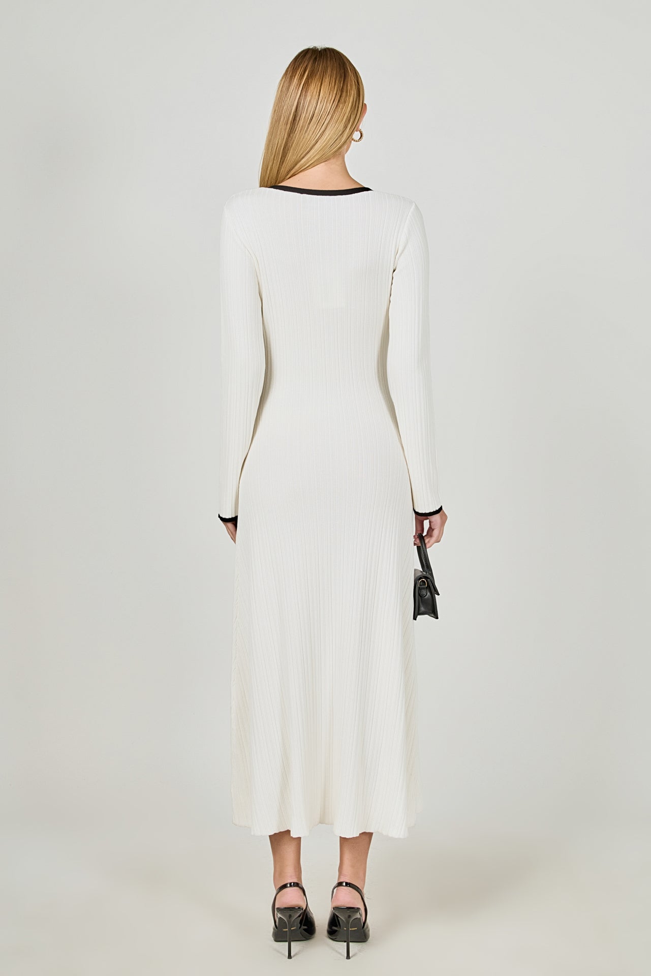 ENDLESS ROSE - Valerie Contrast Buttoned Sweater Knit Midi Dress - DRESSES available at Objectrare