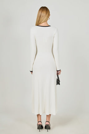 ENDLESS ROSE - Valerie Contrast Buttoned Sweater Knit Midi Dress - DRESSES available at Objectrare