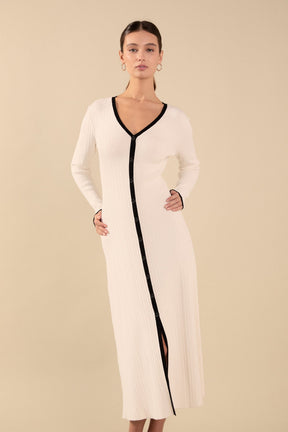 ENDLESS ROSE - Valerie Contrast Buttoned Sweater Knit Midi Dress - DRESSES available at Objectrare