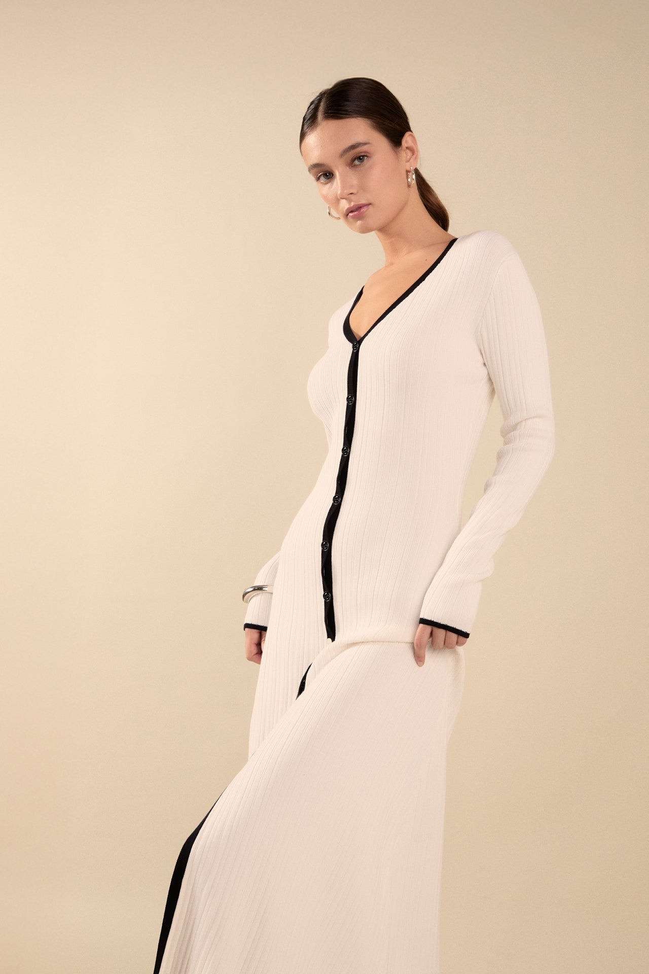 ENDLESS ROSE - Valerie Contrast Buttoned Sweater Knit Midi Dress - DRESSES available at Objectrare