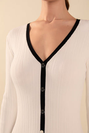 ENDLESS ROSE - Valerie Contrast Buttoned Sweater Knit Midi Dress - DRESSES available at Objectrare