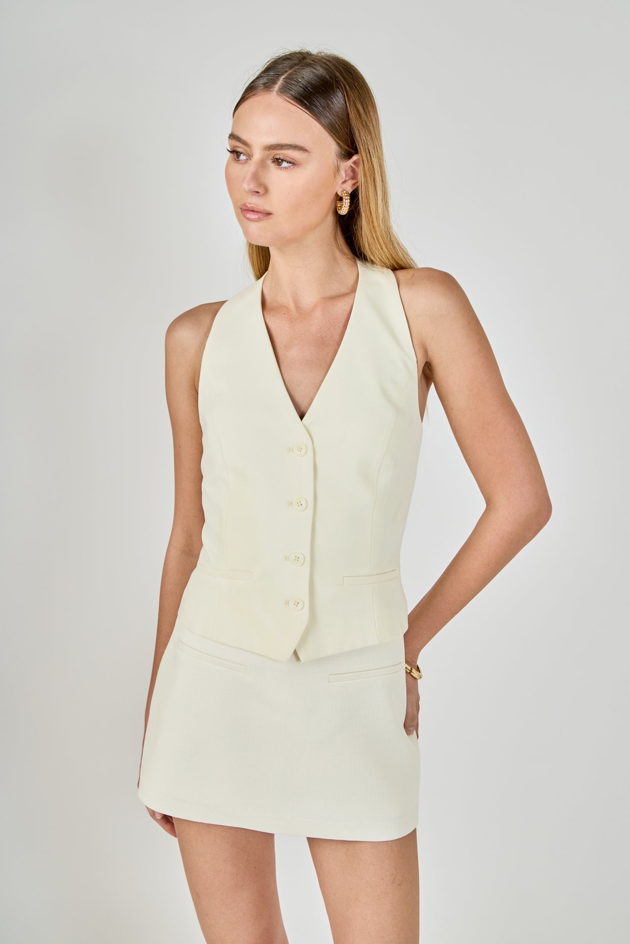 ENDLESS ROSE - Diana 4 buttoned Halter Vest - TOPS available at Objectrare