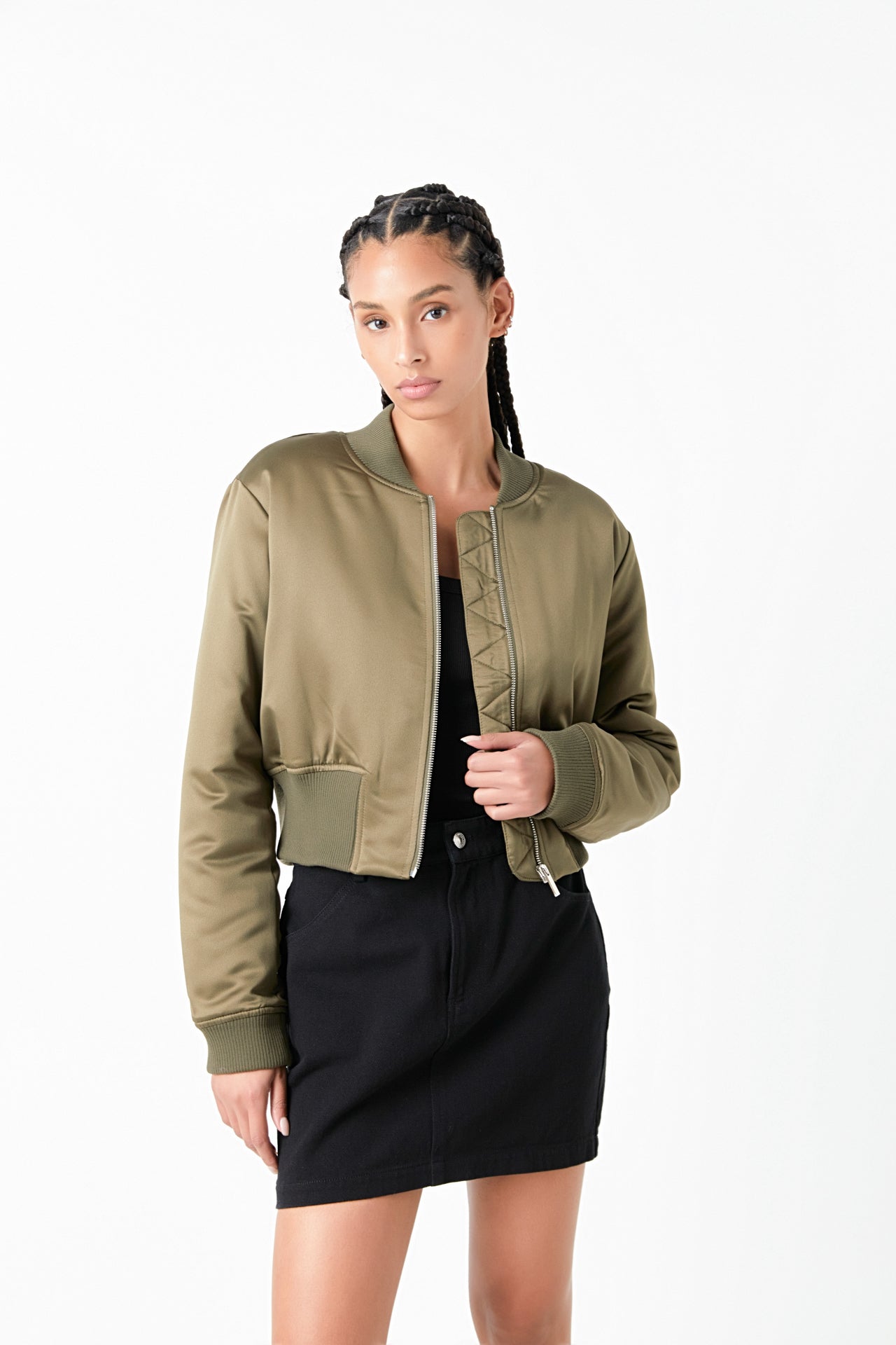 GREY LAB - Cropped Satin Effect Bomber Jacket - JACKETS available at Objectrare