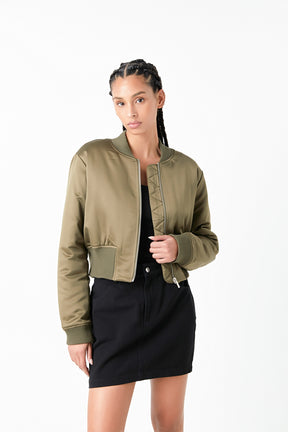 GREY LAB - Cropped Satin Effect Bomber Jacket - JACKETS available at Objectrare