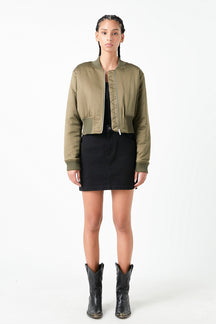 GREY LAB - Cropped Satin Effect Bomber Jacket - JACKETS available at Objectrare