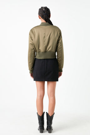 GREY LAB - Cropped Satin Effect Bomber Jacket - JACKETS available at Objectrare