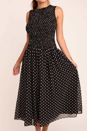 ENDLESS ROSE - Rachel Smocked Drop Waist Polka Dot Maxi Dress - DRESSES available at Objectrare
