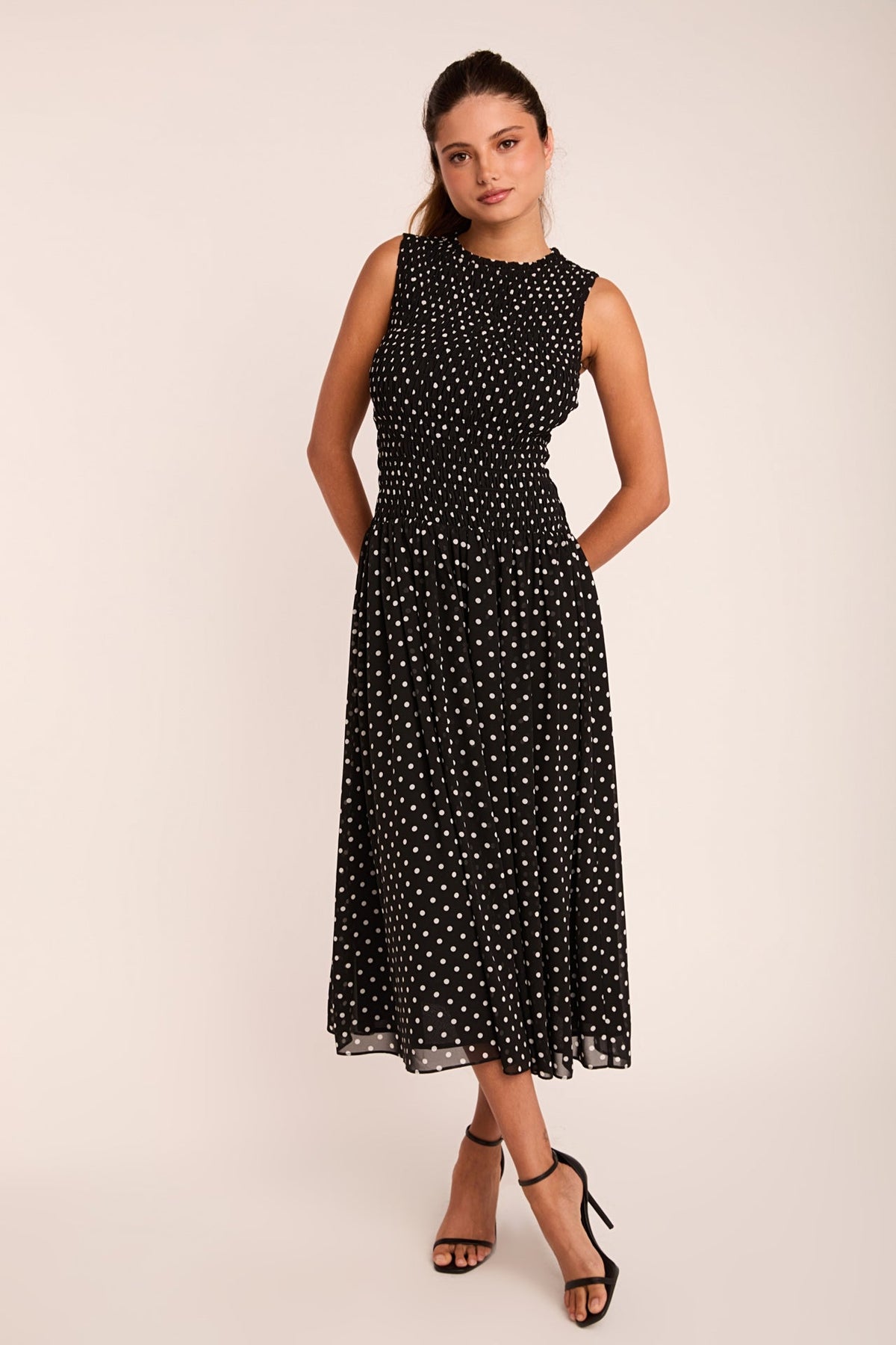 ENDLESS ROSE - Rachel Smocked Drop Waist Polka Dot Maxi Dress - DRESSES available at Objectrare