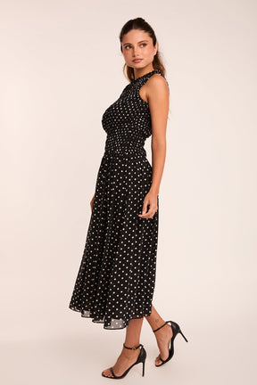 ENDLESS ROSE - Rachel Smocked Drop Waist Polka Dot Maxi Dress - DRESSES available at Objectrare