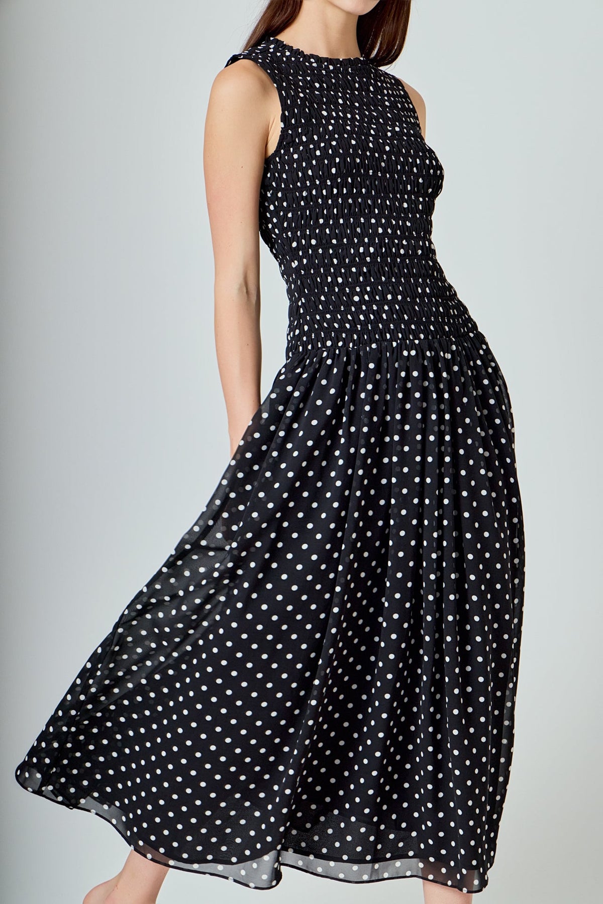 ENDLESS ROSE - Rachel Smocked Drop Waist Polka Dot Maxi Dress - DRESSES available at Objectrare