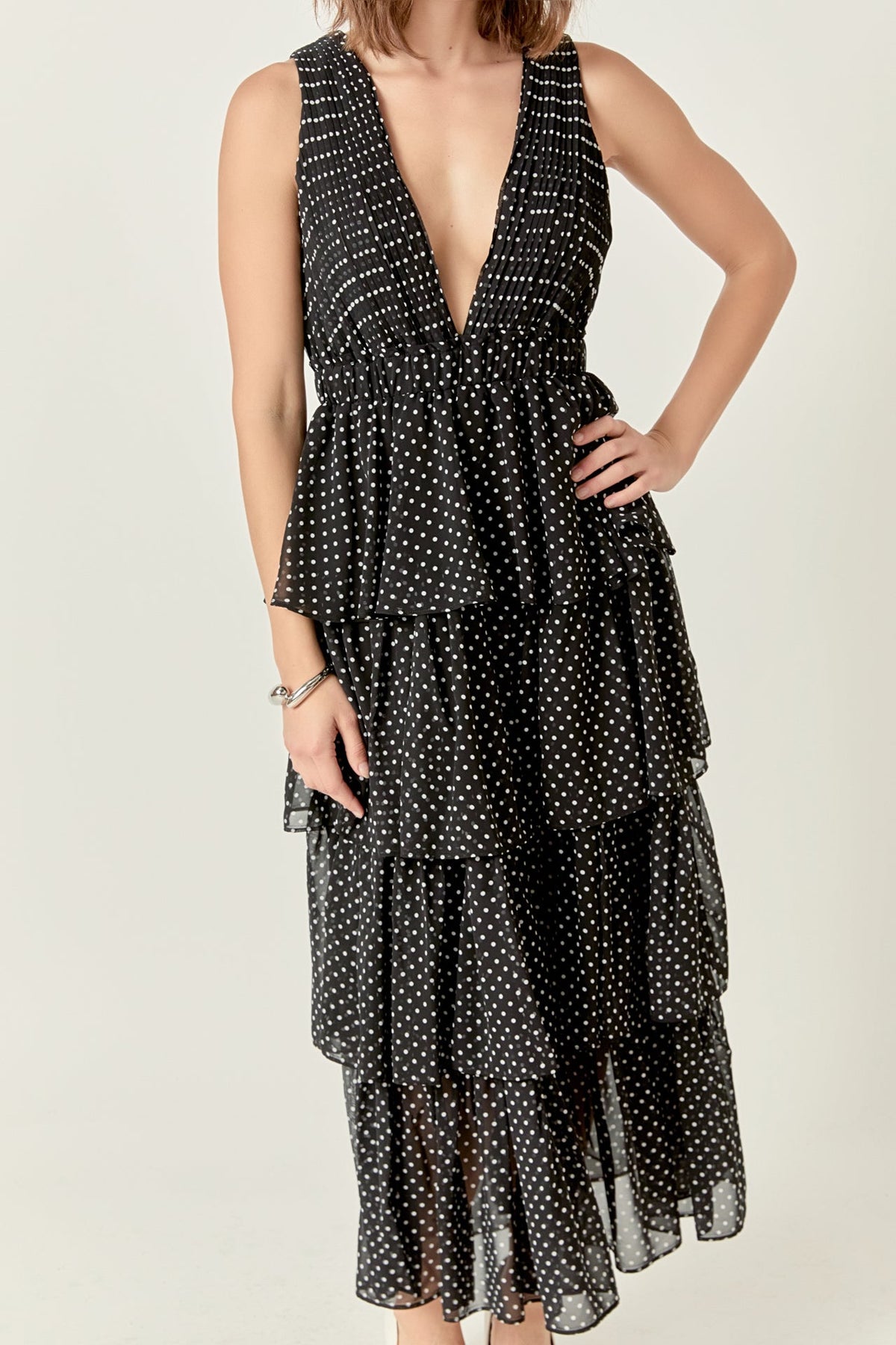 ENDLESS ROSE - Tiered Polka Dot Maxi Dress - DRESSES available at Objectrare