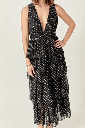 ENDLESS ROSE - Tiered Polka Dot Maxi Dress - DRESSES available at Objectrare