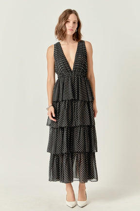 ENDLESS ROSE - Tiered Polka Dot Maxi Dress - DRESSES available at Objectrare