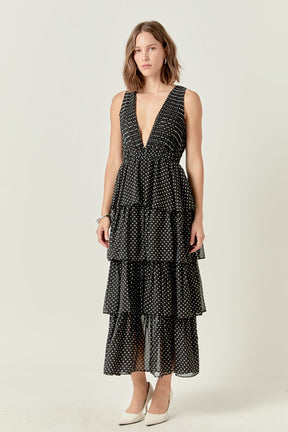 ENDLESS ROSE - Tiered Polka Dot Maxi Dress - DRESSES available at Objectrare