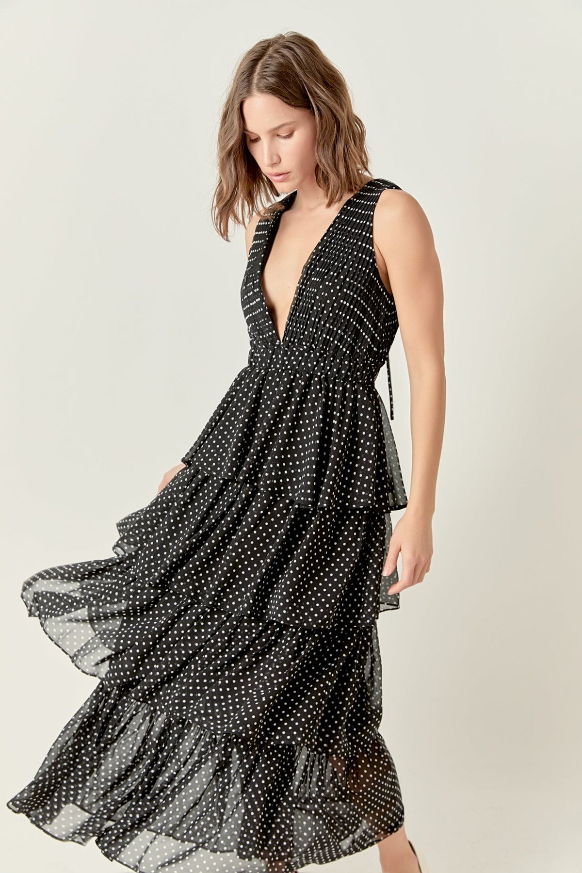 ENDLESS ROSE - Tiered Polka Dot Maxi Dress - DRESSES available at Objectrare