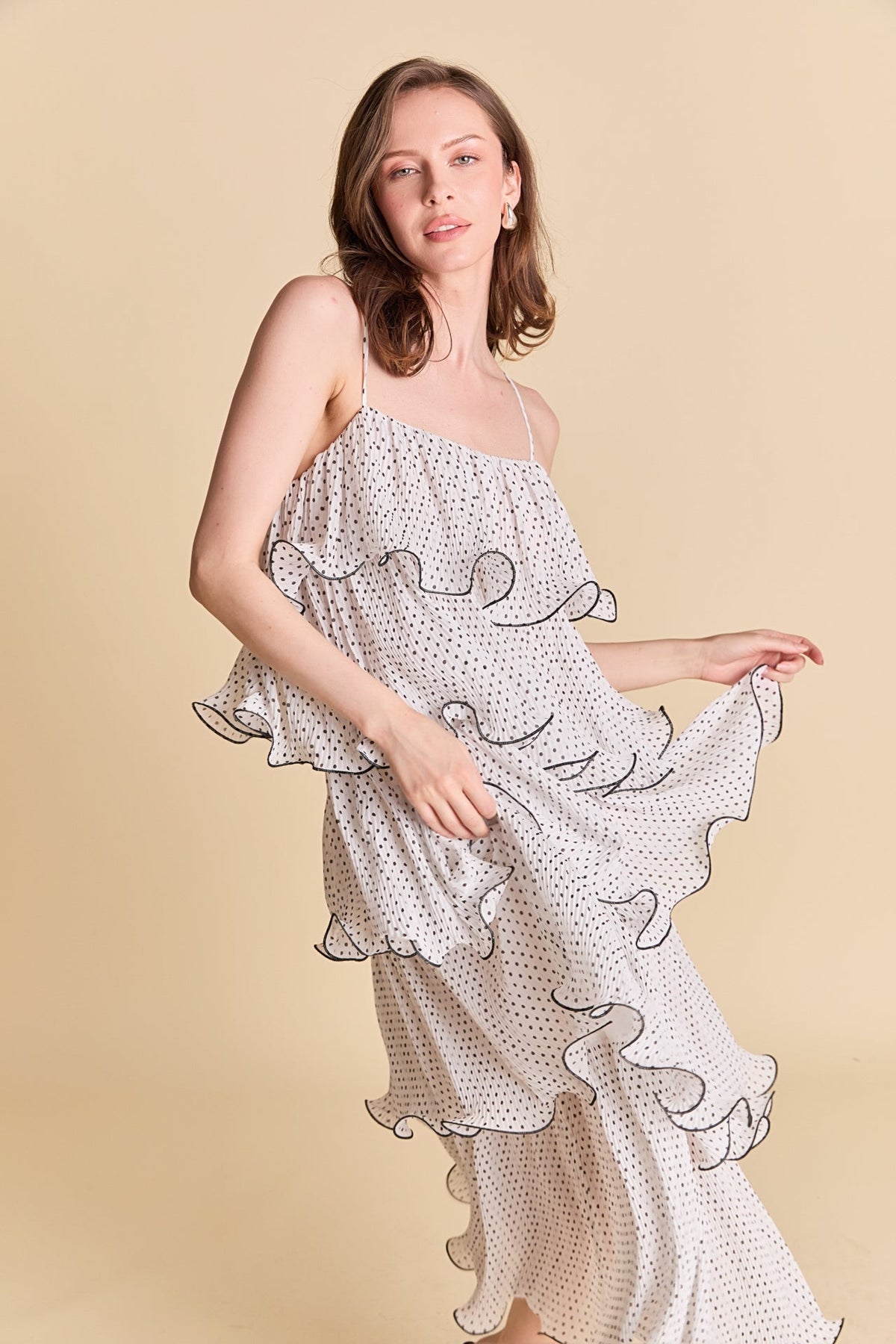 ENDLESS ROSE - Wired Polka Dot Tiered Maxi Dress - DRESSES available at Objectrare