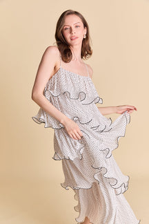 ENDLESS ROSE - Wired Polka Dot Tiered Maxi Dress - DRESSES available at Objectrare