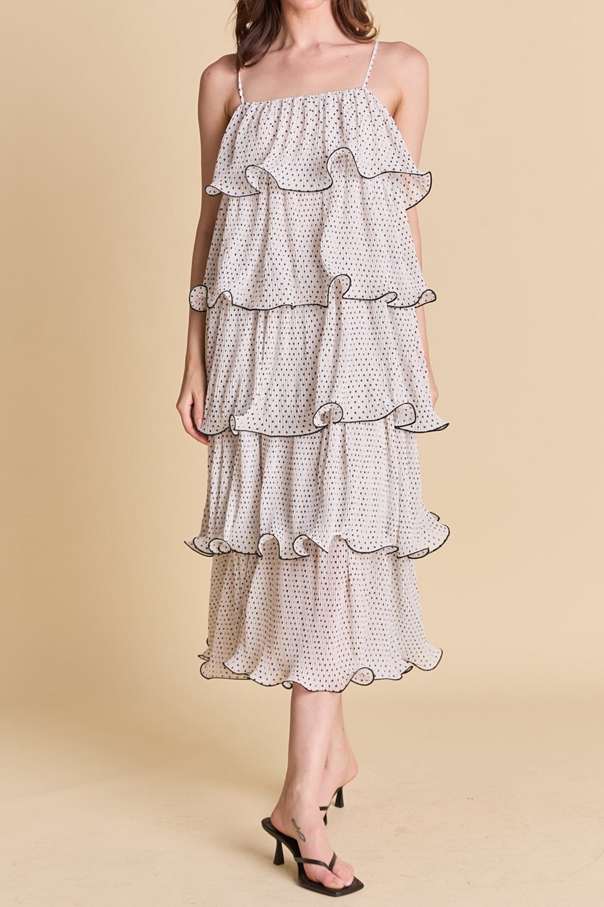 ENDLESS ROSE - Wired Polka Dot Tiered Maxi Dress - DRESSES available at Objectrare