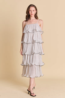 ENDLESS ROSE - Wired Polka Dot Tiered Midi Dress - DRESSES available at Objectrare