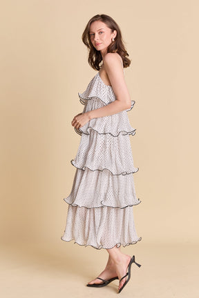 ENDLESS ROSE - Wired Polka Dot Tiered Maxi Dress - DRESSES available at Objectrare