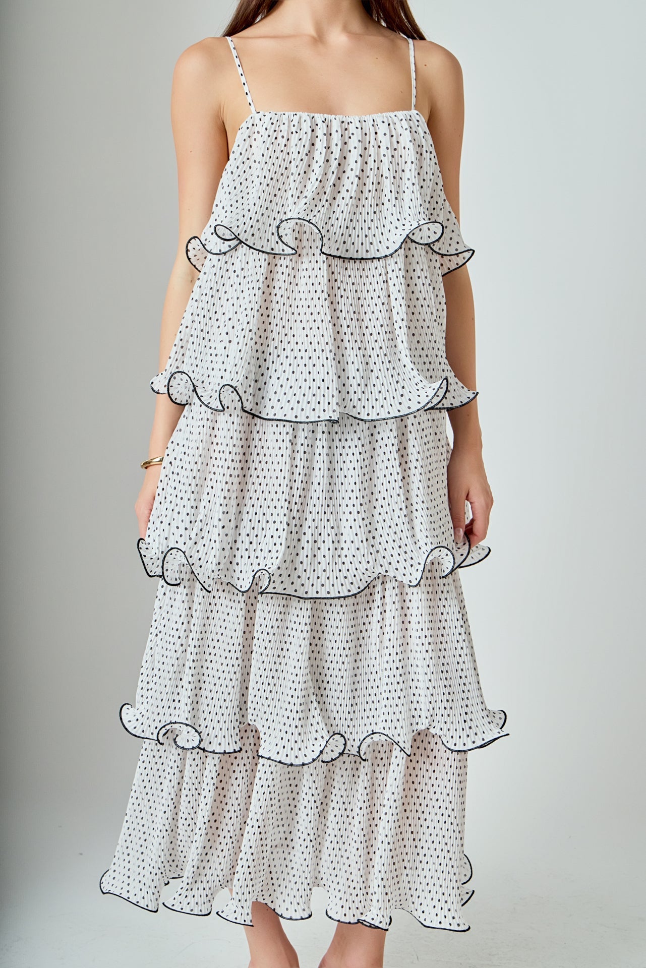 ENDLESS ROSE - Wired Polka Dot Tiered Midi Dress - DRESSES available at Objectrare