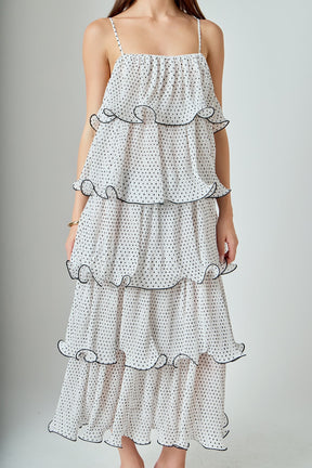 ENDLESS ROSE - Wired Polka Dot Tiered Midi Dress - DRESSES available at Objectrare