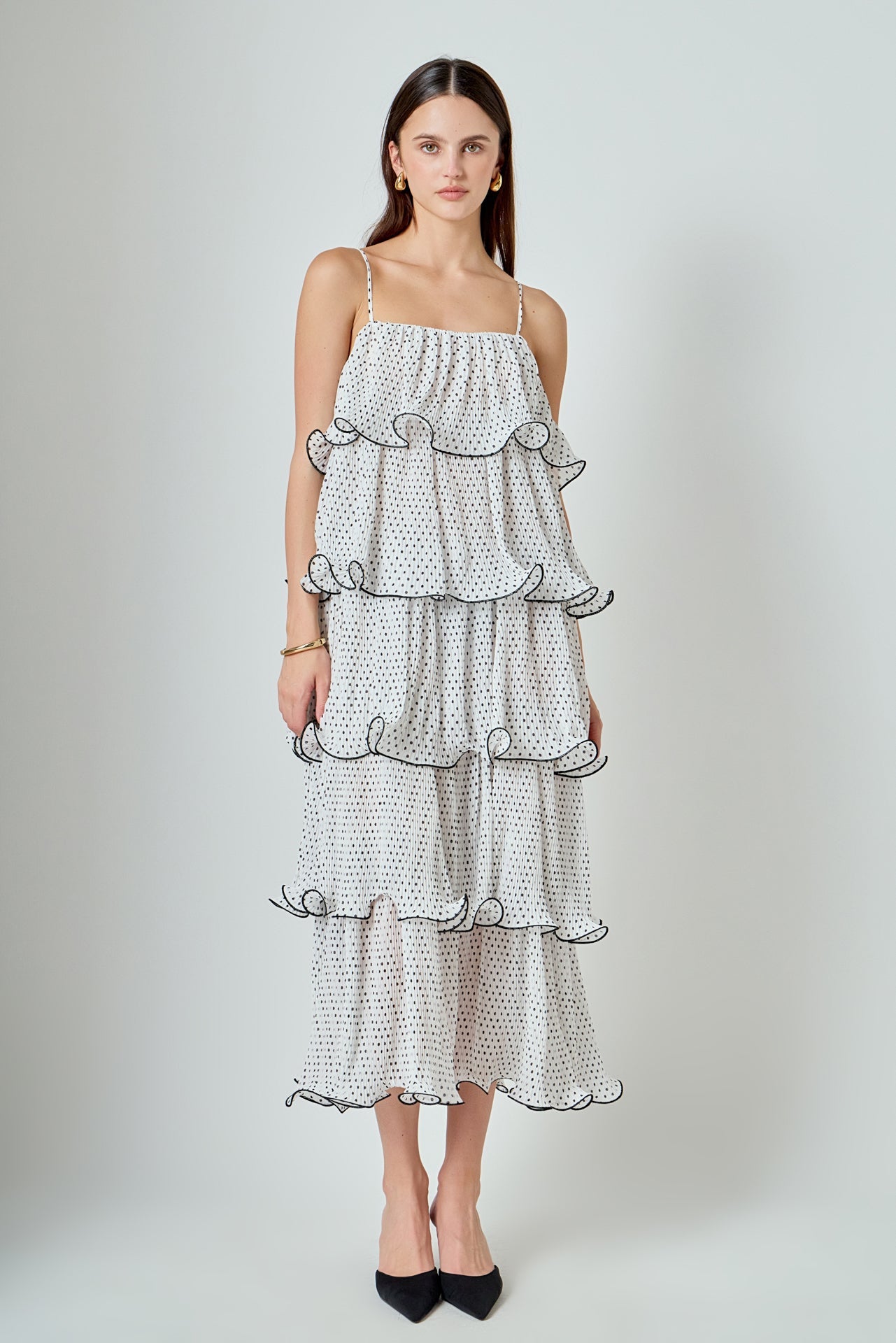 ENDLESS ROSE - Wired Polka Dot Tiered Midi Dress - DRESSES available at Objectrare