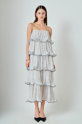 ENDLESS ROSE - Wired Polka Dot Tiered Midi Dress - DRESSES available at Objectrare