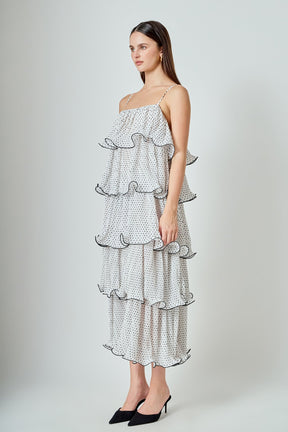ENDLESS ROSE - Wired Polka Dot Tiered Midi Dress - DRESSES available at Objectrare