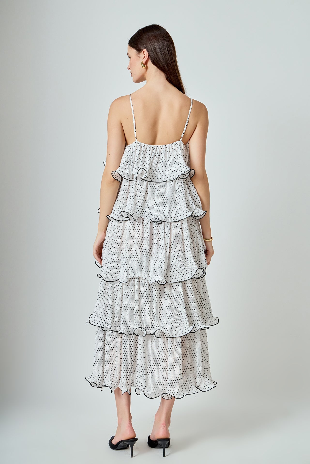 ENDLESS ROSE - Wired Polka Dot Tiered Midi Dress - DRESSES available at Objectrare