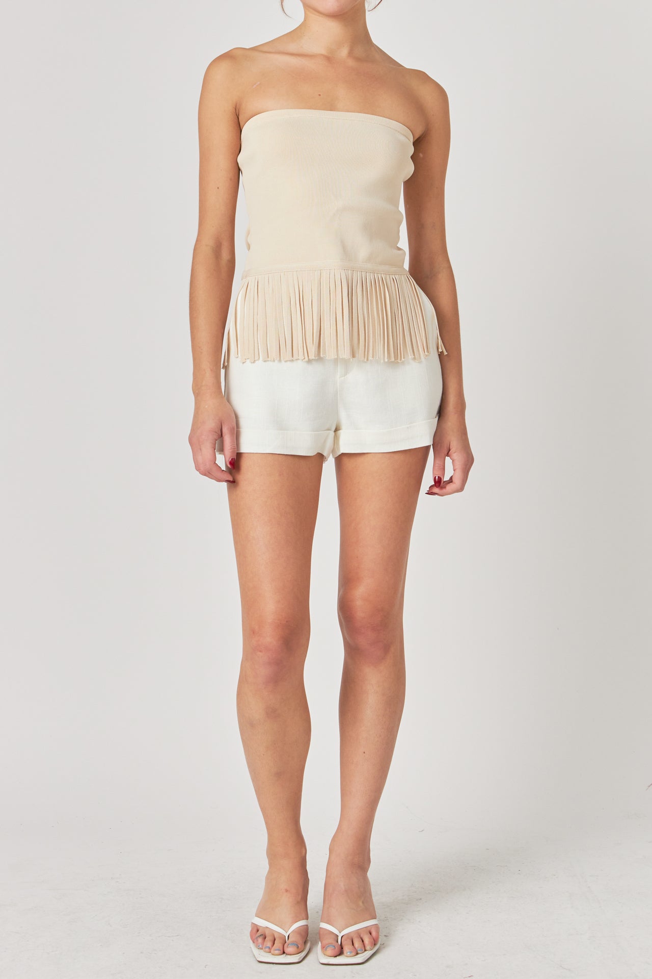 Knit Fringe Strapless Top