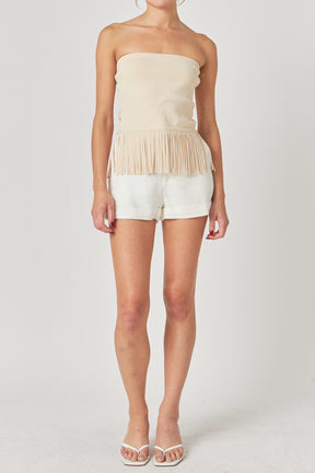 Knit Fringe Strapless Top